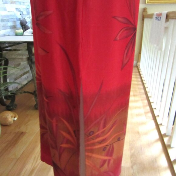 Vintage New w Tags, Scarlett Red Maxi Dress w Slits Tie Back Rayon Dress, Sz 8P - Picture 4 of 9